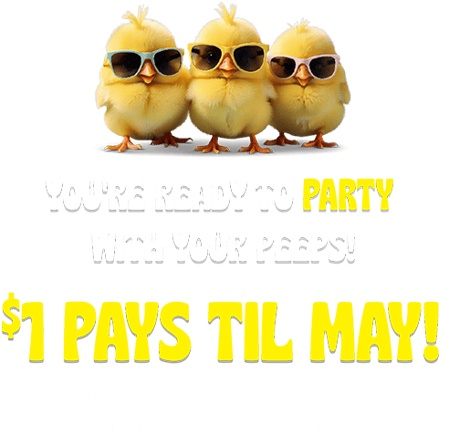 Get ready to party with your peeps! $1 pays til may!